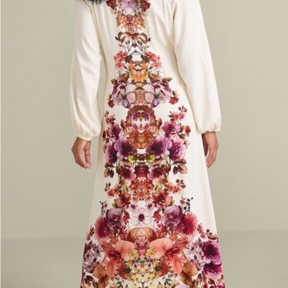 Soft Surroundings Women's Sz M Cream Multi Floral Paulette Maxi Shirt Dress - Picture 7 of 13